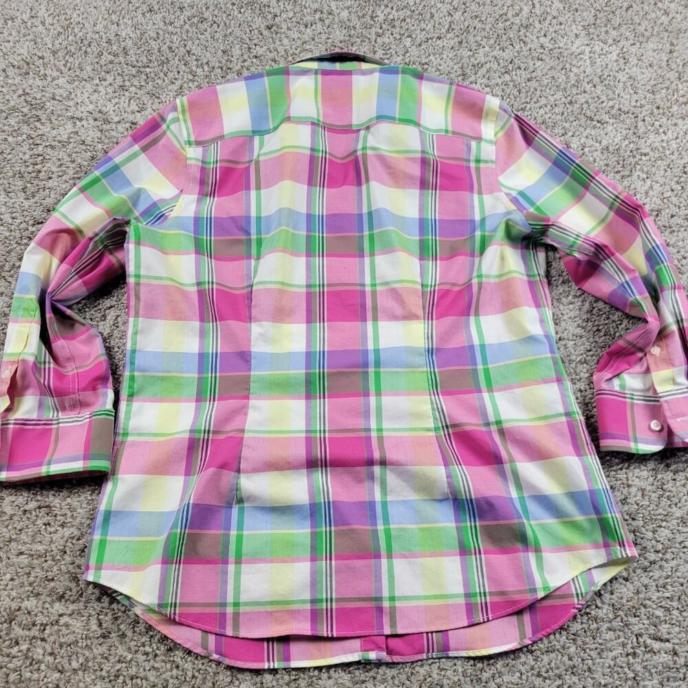 Chaps Shirt Womens Medium Plaid Button Up 3/4 Sleeve - Picture 6 of 7